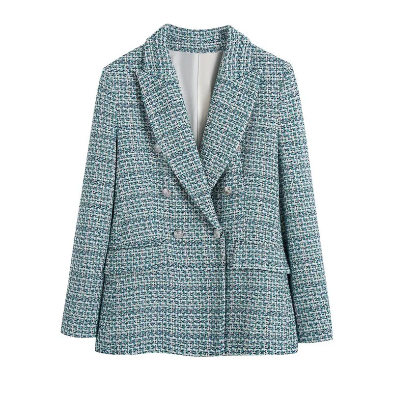 Women's textured double-breasted casual blazer