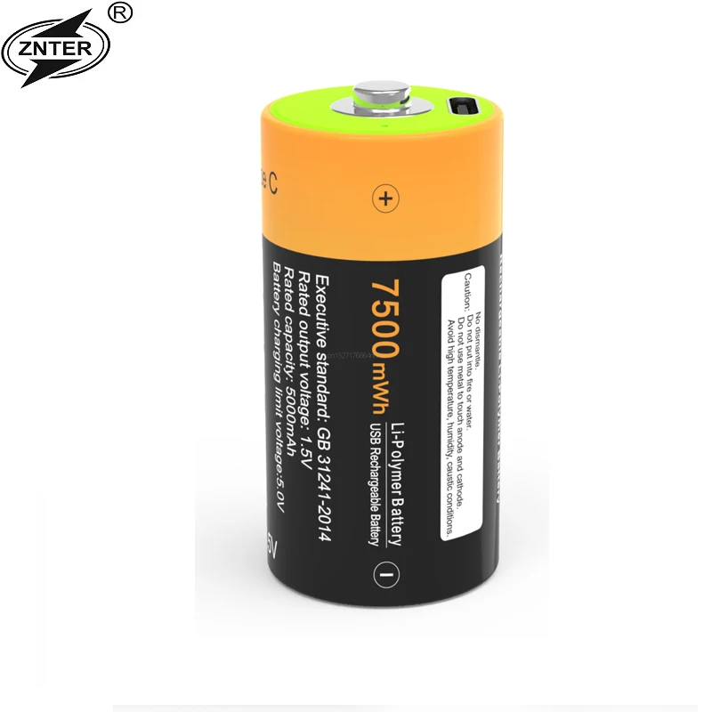 ZNTER 1.5V 7500mWh batteria tipo C batterie ricaricabili C batteria Lipo LR14 per fotocamera RC accessori per droni cavo di ricarica