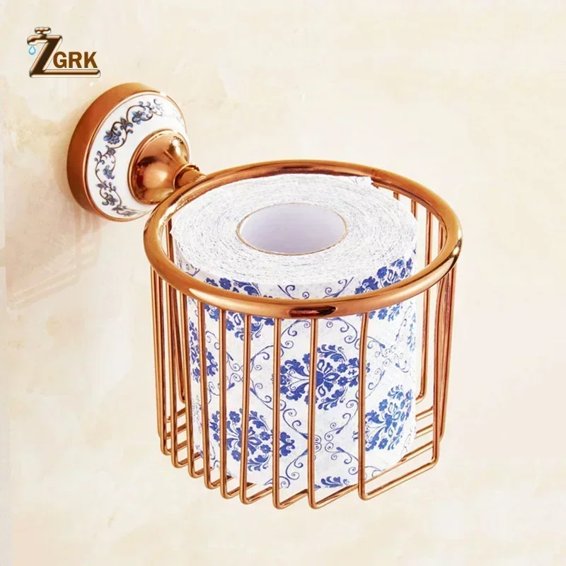 

ZGRK Luxury bathroom Hardware Wall Mount Rose Gold Paper Roll Holder Toilet Gold Paper Holder Tissue Box Bathroom Accessories