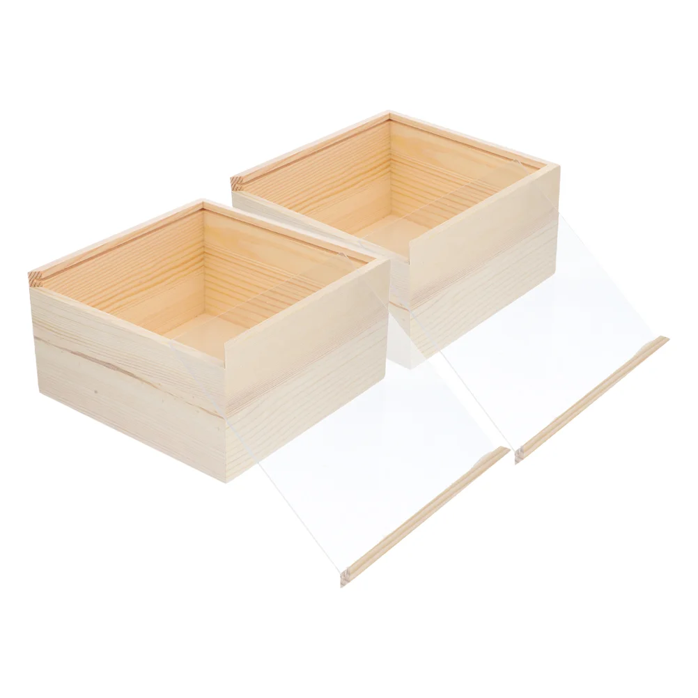 

2 Pcs Transparent Acrylic Box Jewelry Case Organizer Wooden Storage Container Rural Crafts