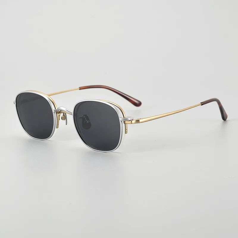 Japanese Handmade Semi-rimless Titanium Eyeglasses Man With Magnetic Clip Vintage Sunglasses Square Gold Glasses Frame Women