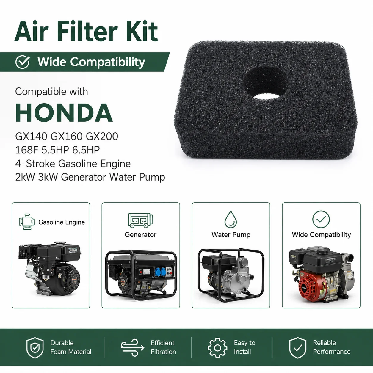 10Pcs Air Filter Cleaner Set For Honda GX140 GX160 GX200 168F 5.5HP 6.5HP 4-Stroke Engine Generator Water Pump Replacement Parts