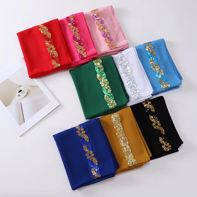 Chiffon Hijab Turban für muslimische Frauen Mode Kopftuch Ramadan Schals Pailletten Schal Headwraps Schleier islamisches Stirnband Ramadan