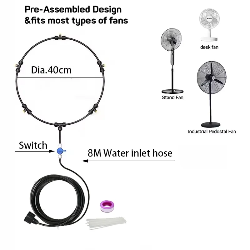 

Garden water mist kits, cooling fan mist systems, sprayers, outdoor, courtyard, garden cafe and restaurant cooling mist ring noz