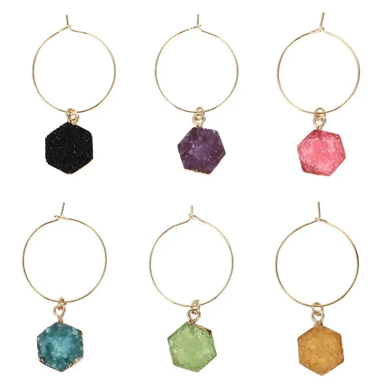 

6 Pcs Wine Glass Markers Drink Markers Shape Wine Glass Tags Bottle Pendant Wine Glass Recognizer Stone Wine Glass Pendant