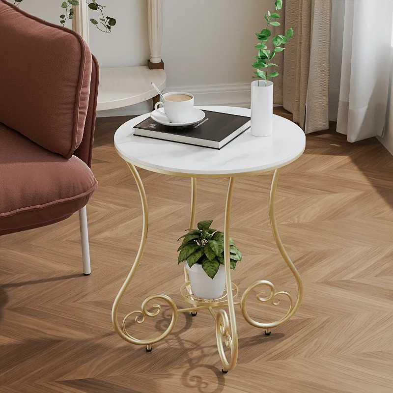 

Sofa Side Table Modern Minimalist Bedside Small round Side Table Removable Creative Style Double Layer Stone Plate Corner Table