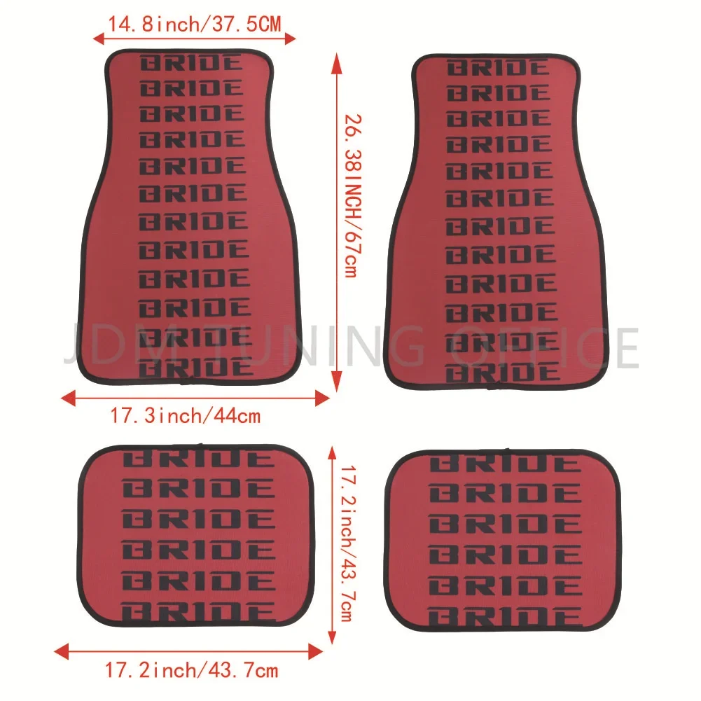 JDM Universal Racing Sport Car BRIDE Fabric Floor Mats Protector Style Waterproof Non-Slip For Auto Interior Carpets