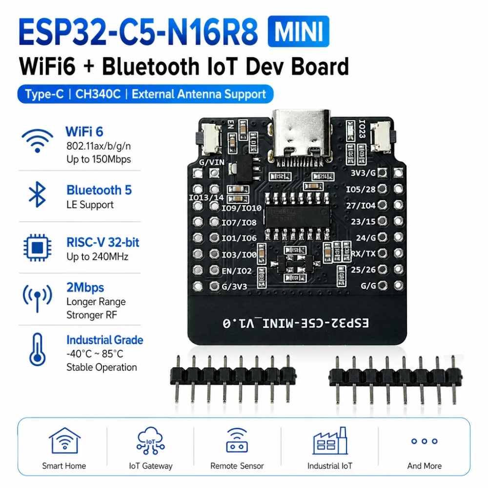 ESP32-C5-N16R8 MINI Core Development Board, Wi-Fi 6 and Bluetooth IoT development board, supports external antenna, Type-C port