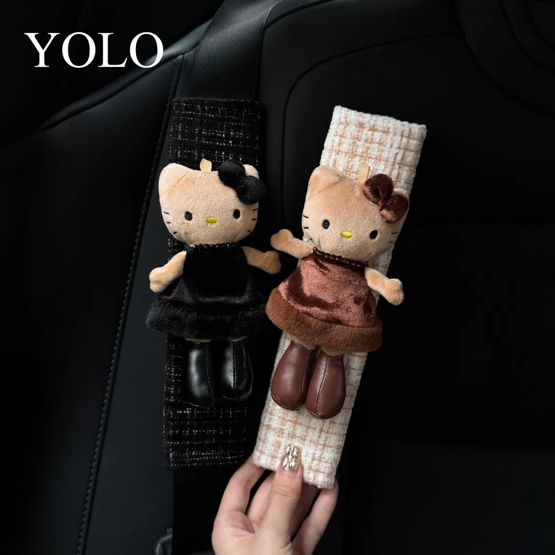 

Sanrios Car Accessories Seat Belt Anime Kitty Cat Shoulder Cover Cute Cartoon Animals Protection Seat Belt Padding Pad Cushion