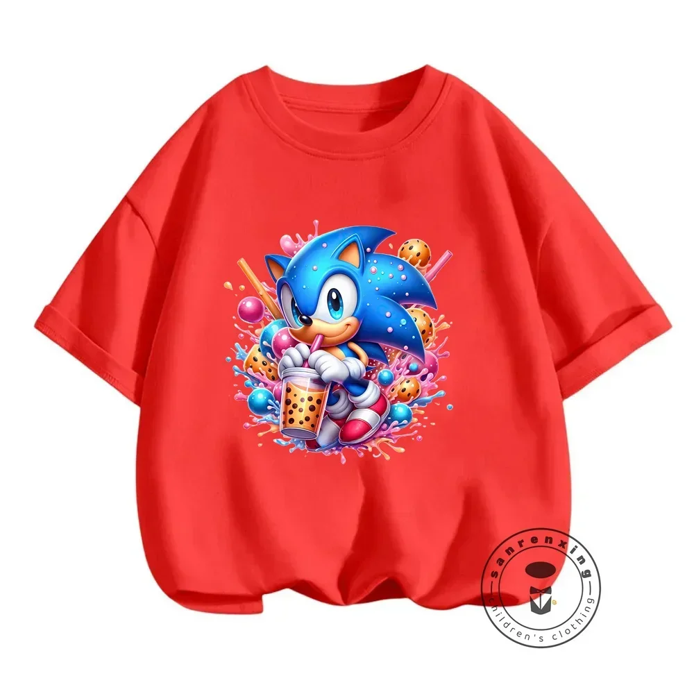 

Sonic cartoon pattern printing children's T-shirt summer boys and girls outdoor casual seaside tops