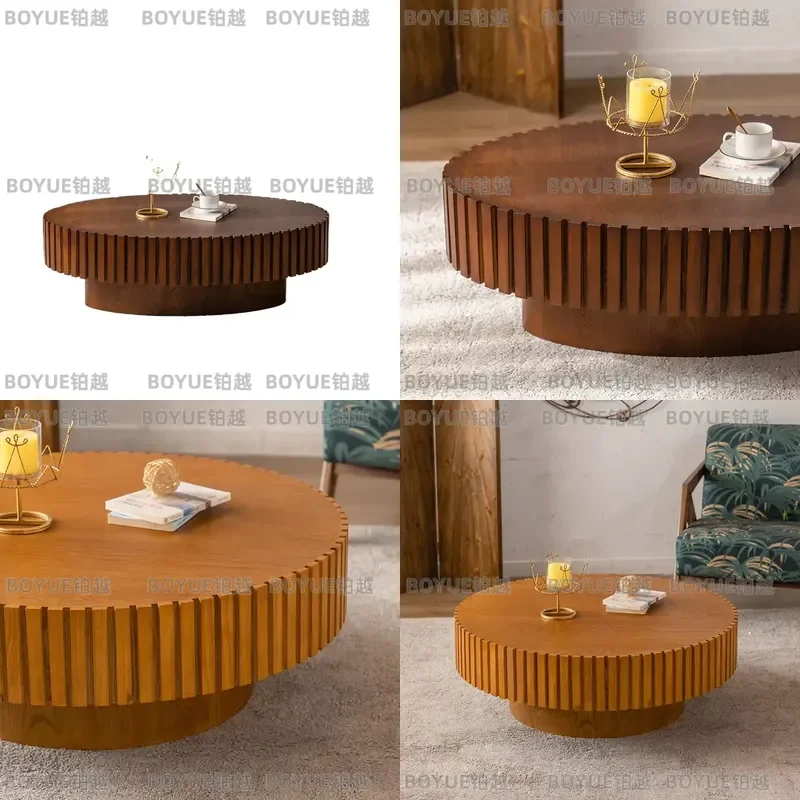 for Brown Decorative Farmhouse Retro Living Room Wooden Coffee Table for Retro Home Round Coffee Table