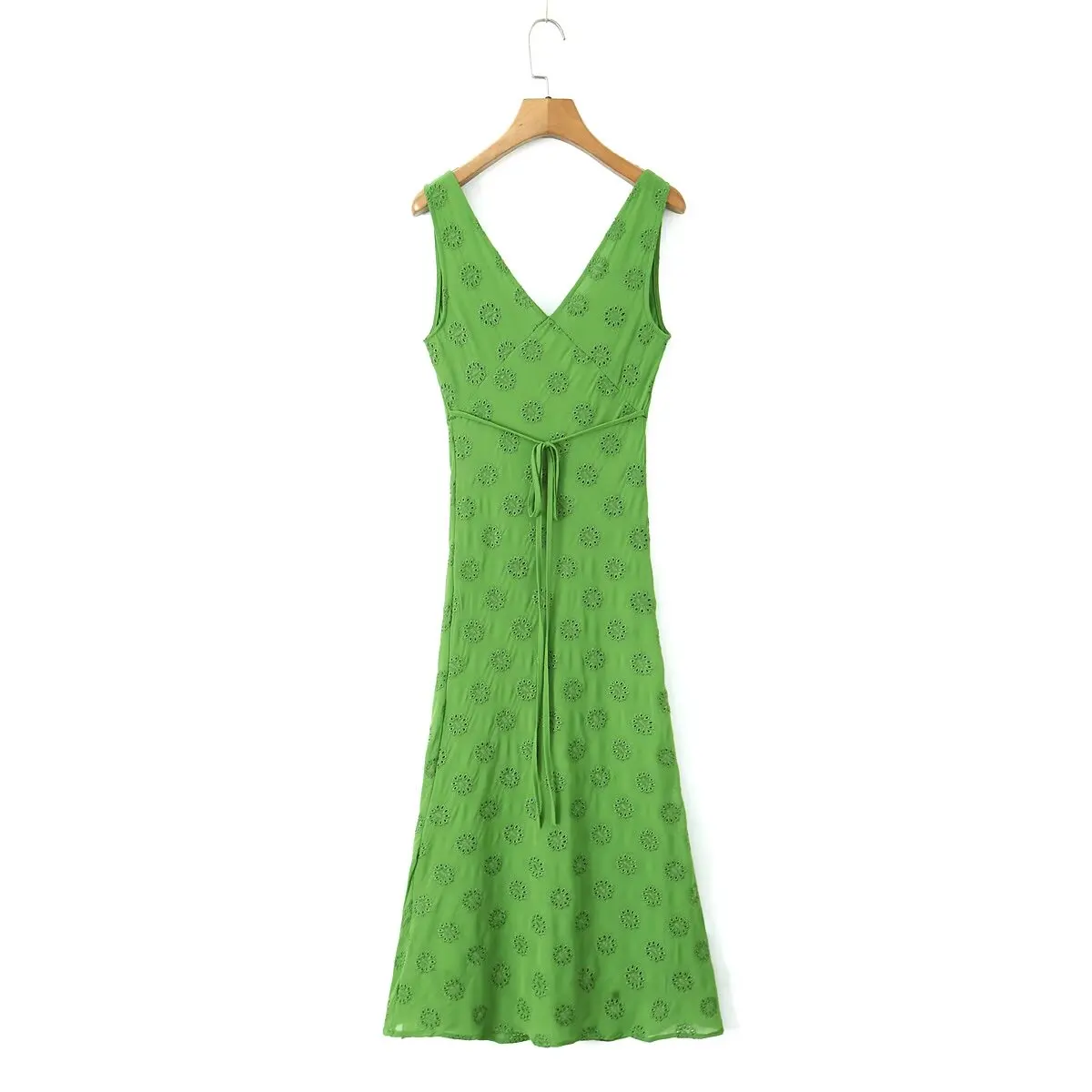 Withered-vestido veraniego para mujer, prenda sin mangas, estilo francés, Retro, bordado, verde, informal