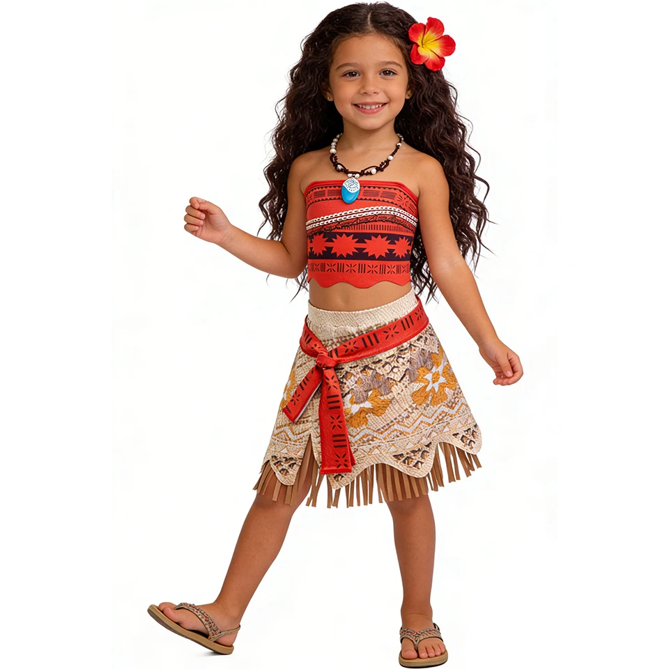 Brave Adventure Polynesian Princess Moana Girls Outfit Halloween Cosplay Birthday Party Children's Costume Festival Kids Clothes view 6