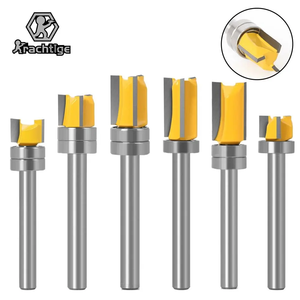 2-3 Flutes Flush Trim Router Bits 6mm Shank Router Bits Woodworking Milling Cutter with Bearing Straight Blade Profile Trimming