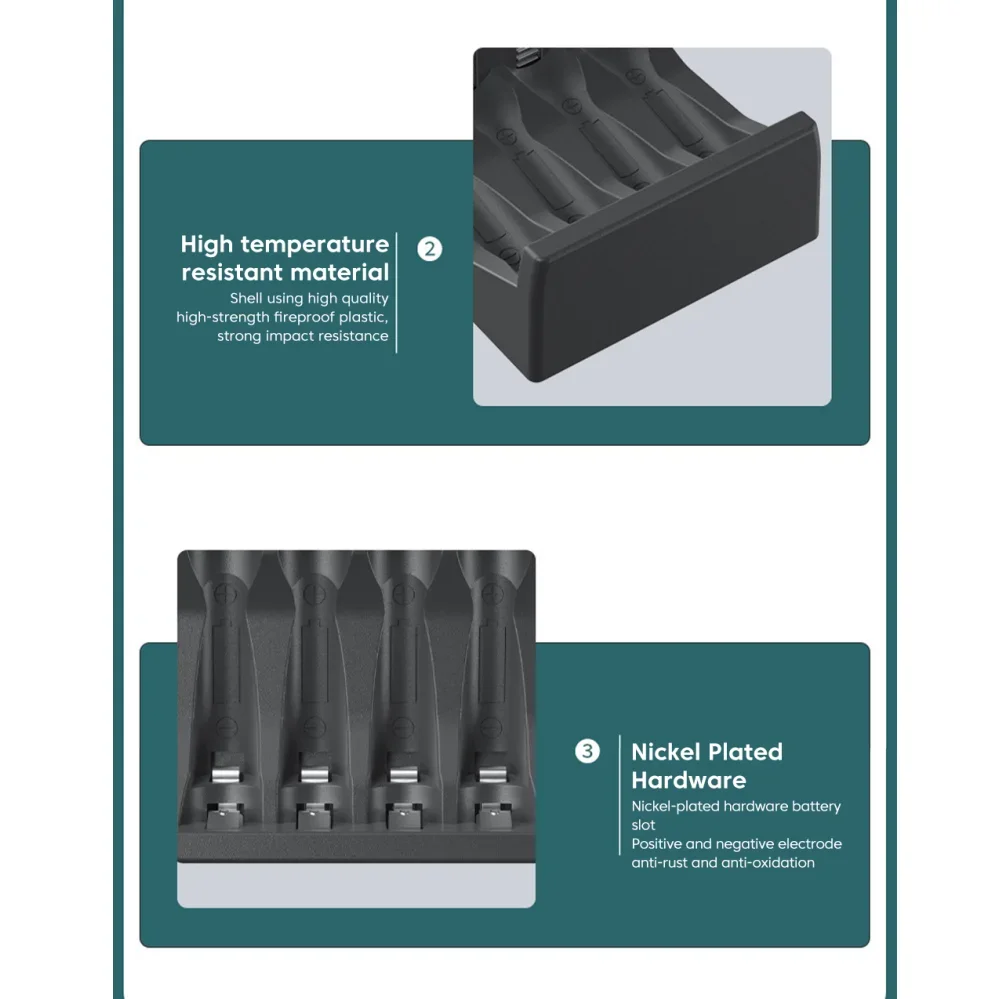 Chargeur de batterie avec indicateur LED intelligent, chargeur de batterie aste, micro USB C, Ni-laissée, Ni-Cd, AA, AAA, 4 emplacements