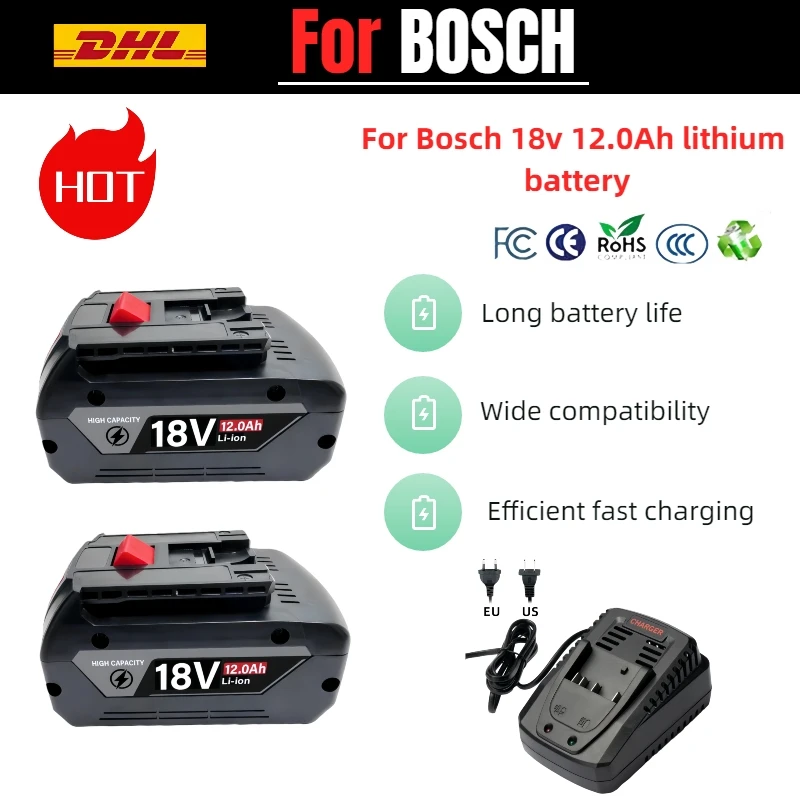 

for Bosch 18V Rechargeable Power Tools Battery with LED Li-ion Replacement BL1860B BL1860 BL1850+2A Charger.
