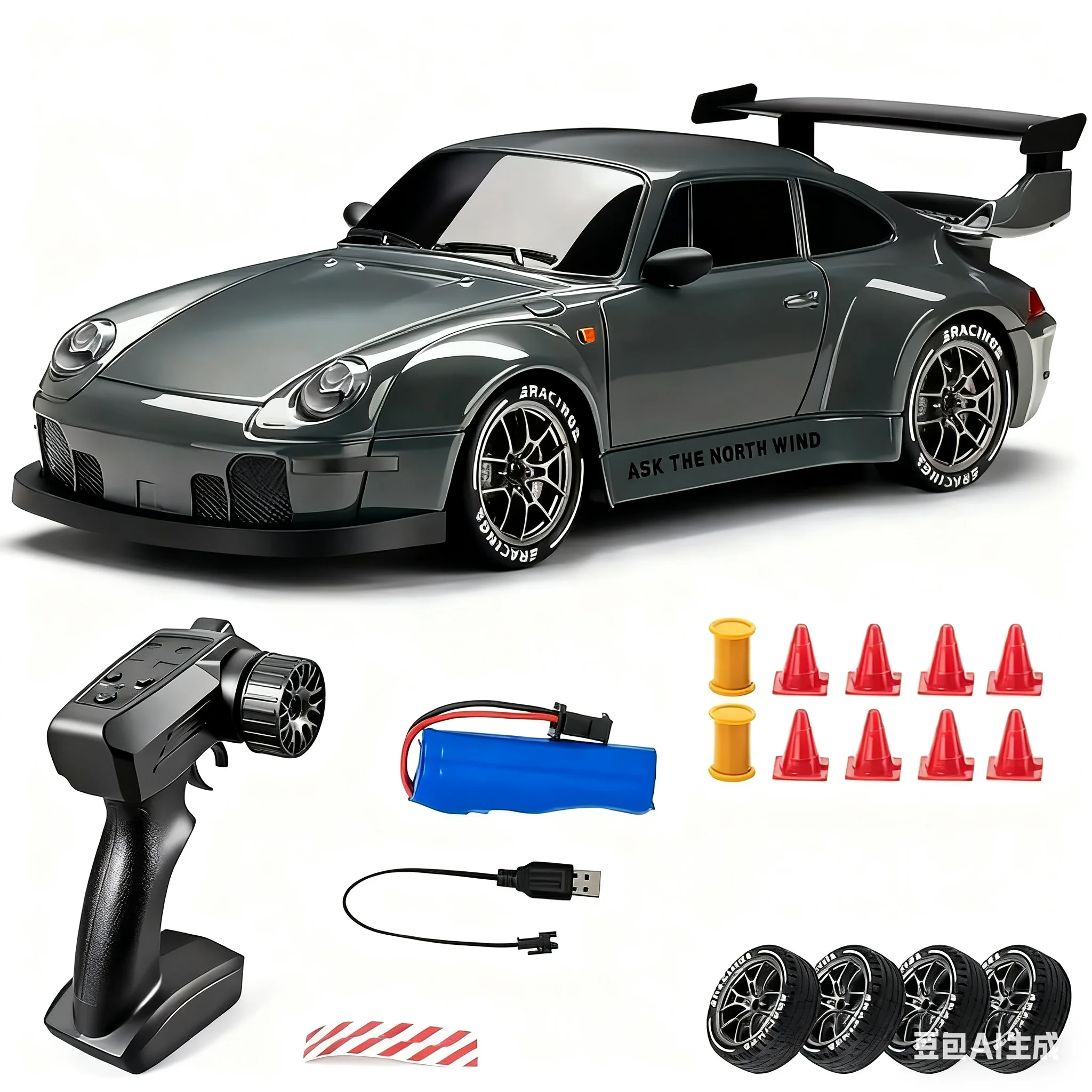 

S814 24 Semi-Proportional RC Drift Car High Speed 20KM/H LED Lights Drift Tires Road Barrier Toy for Kids And Adults