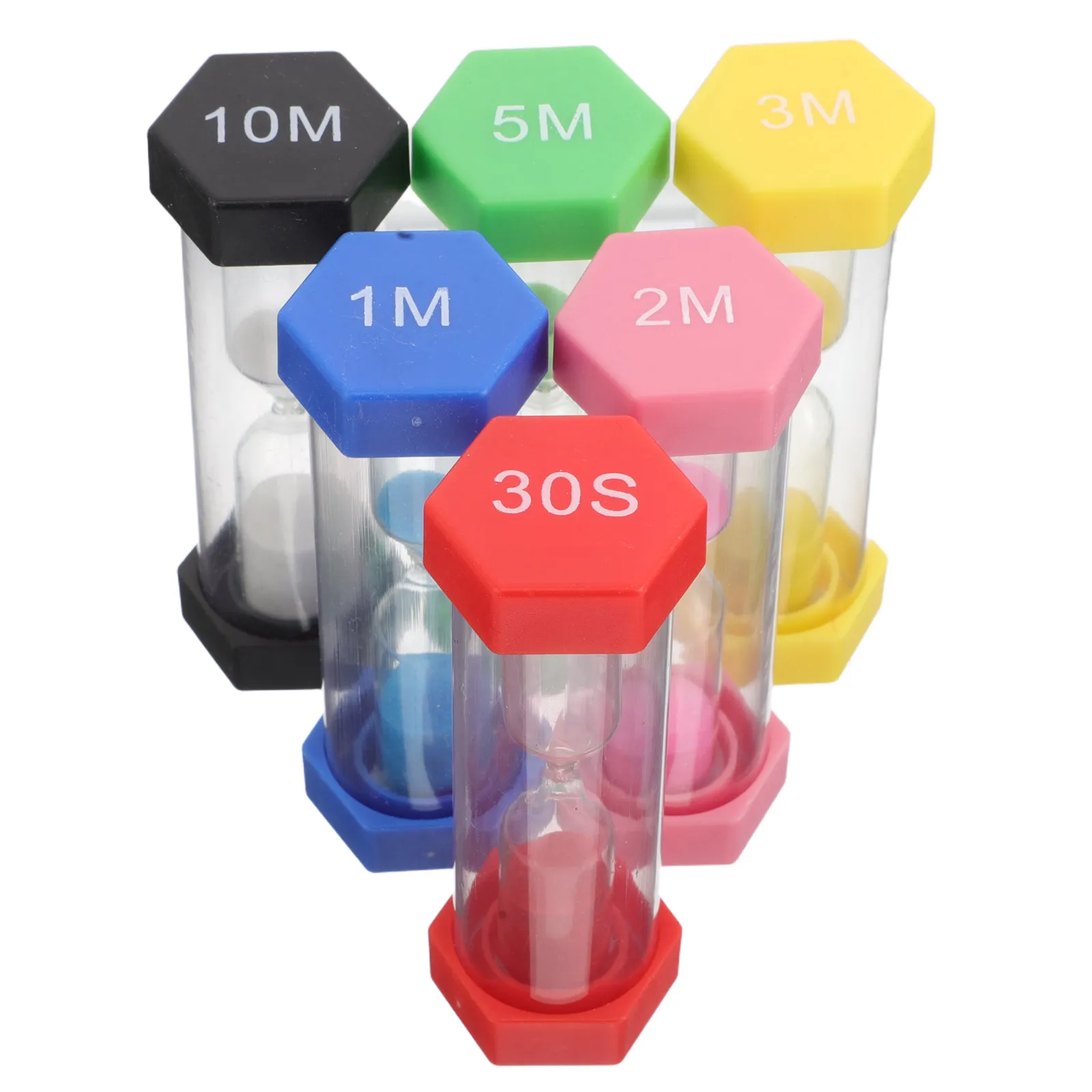 6Pcs Kids Visual Hourglass Timer Set Plastic Colorful Sand Clocks for Classroom Teachers Handwashing Routine 30Sec 1Min 2Min