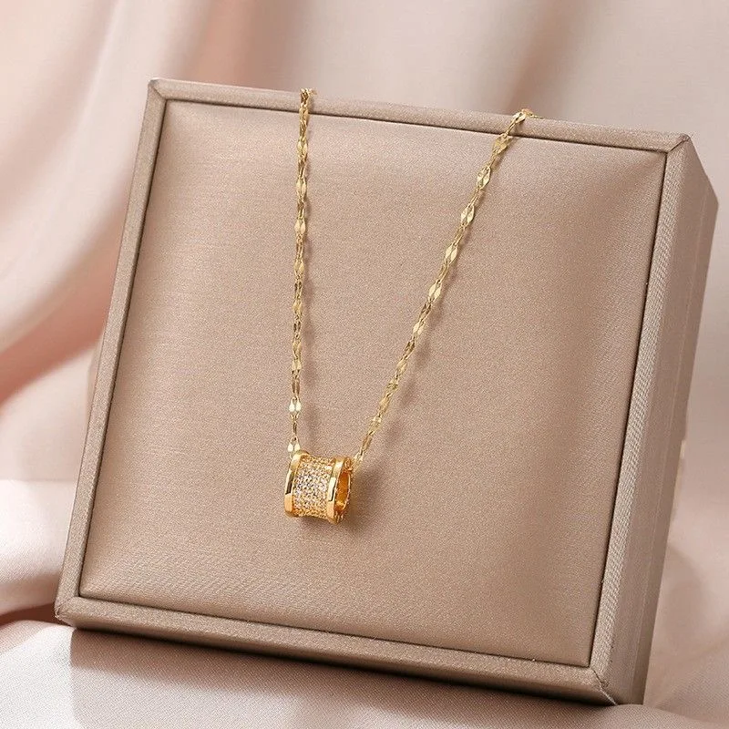 Stainless Steel Chain Luxury Zircon Crystal Pendant Clavicle Necklace For Women  Jewelry Female Wedding Party Gift