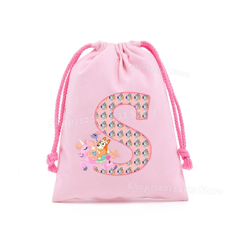 Bluey Kids Drawstring Bag Letters A-Z Bingo Chill Cartoon Anime Print Sport Child Portable Birthday Party Hand Pocket Gift Pouch