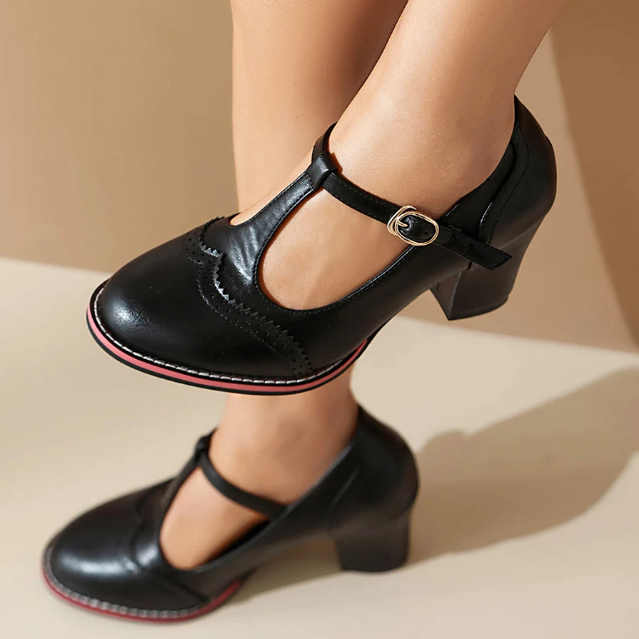 Vintage Shoes Woman 2024 British Style Oxfords T-straps Platform Hight Heels Female Footwear New Preppy Retro Summer Dress Shoes