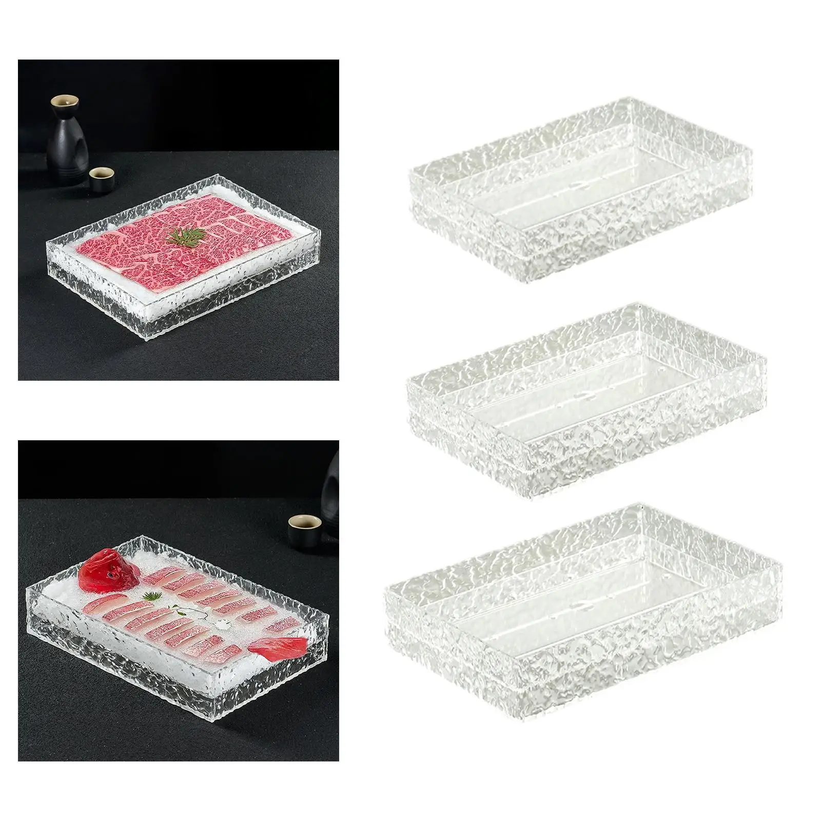 Acrylic Ice Sushi Plate Rectangle Luxury Serving Tray Cute Japanese Buffet Platter for Home Parties and Restaurant view 4