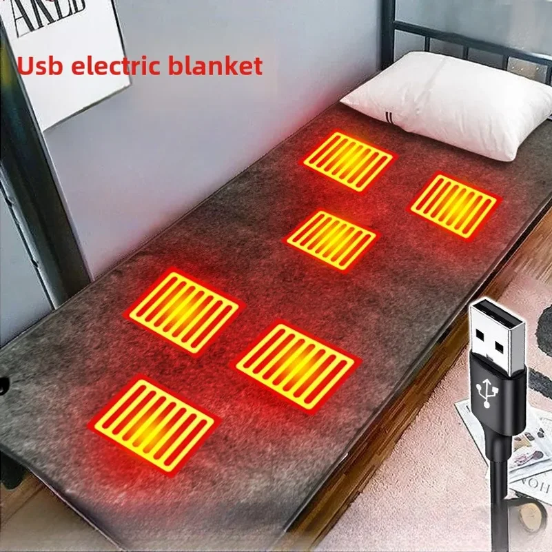 6 Area 10W DC Heated Mat Plush Electric Blanket Single Mattress USB Type-C Interface Portable Washable Office Bedroom Outdoor