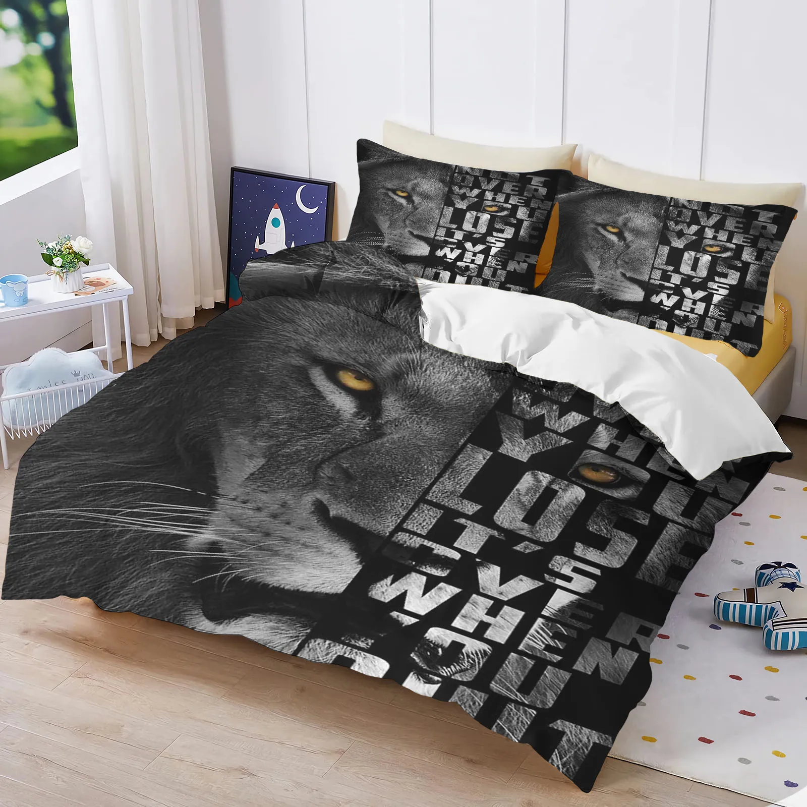 lion Cute Printed Cartoon 3-Piece One Piece Bedding Set Comforte Luxus Exquisite Birthday Gift Polyester Home Decor Duvet Cover
