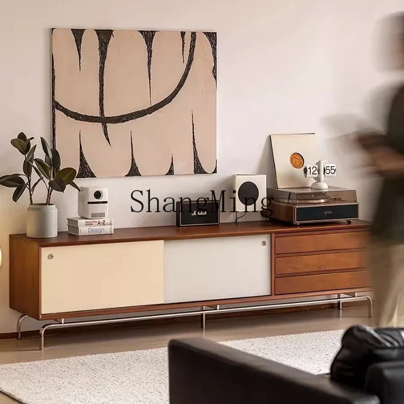 

SM TV cabinet household living room stainless steel storage small apartment modern medieval locker