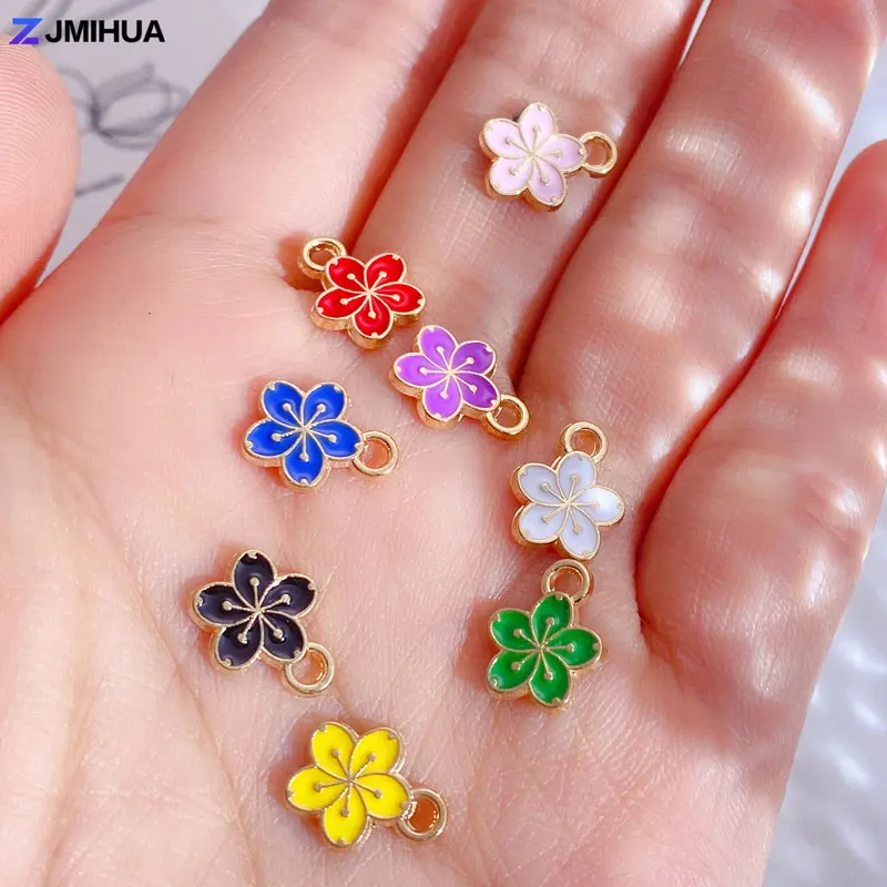 15pcs Cute Cherry Flower Charms Pendants Drop Oil Charm For Jewelry Making Earrings Bracelets Necklaces DIY Handmade Accessories