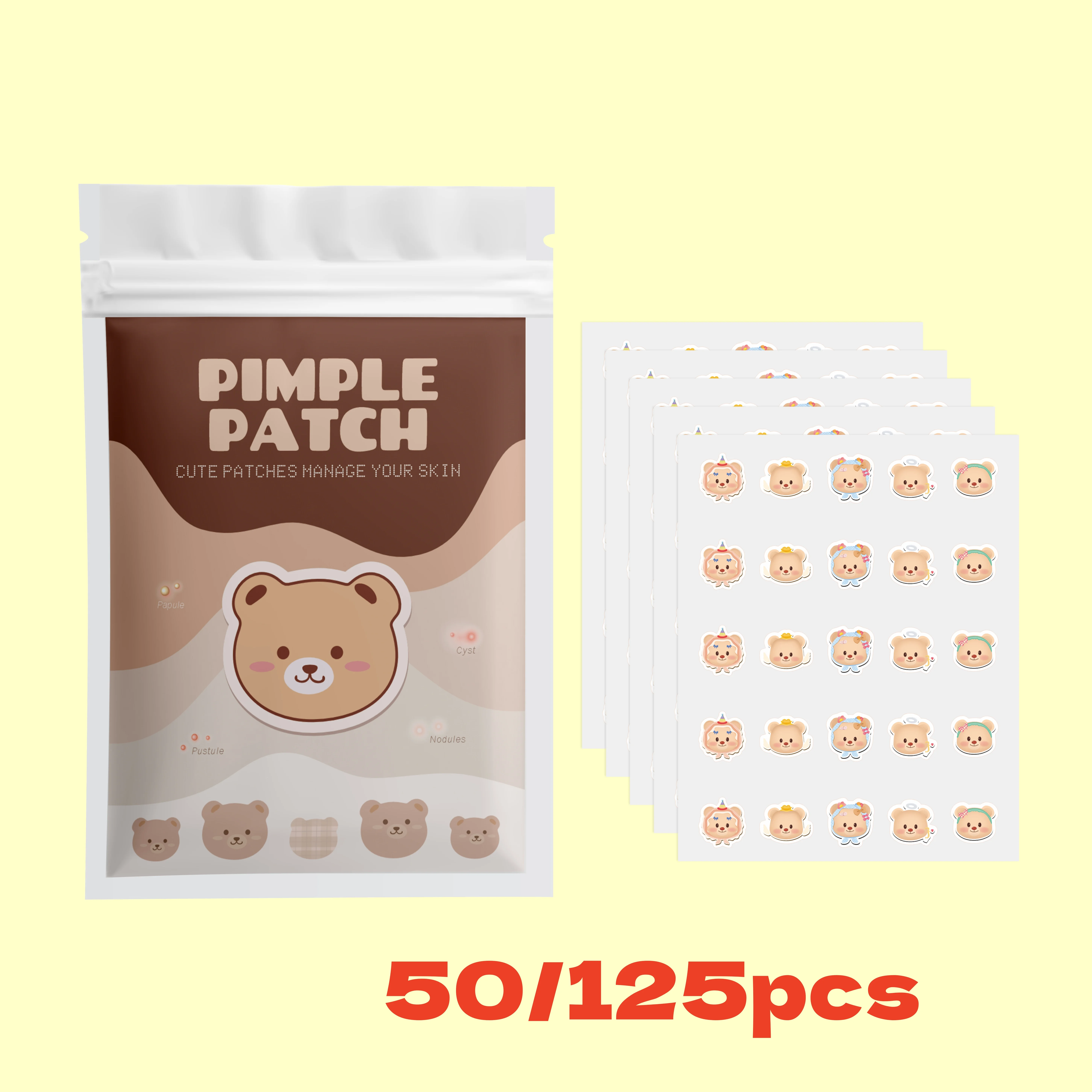 50/125pcs Cartoon acne patch, cute cat-shaped facial concealer acne patch, safe, non-toxic, gentle and non-irritating