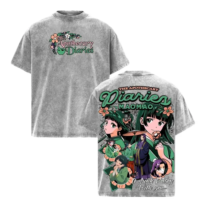 Anime The Apothecary Diaries Maomao Printed Tee Men Women Cotton Tshirts Vintage Washed T-shirt Harajuku Male Oversized T Shirt