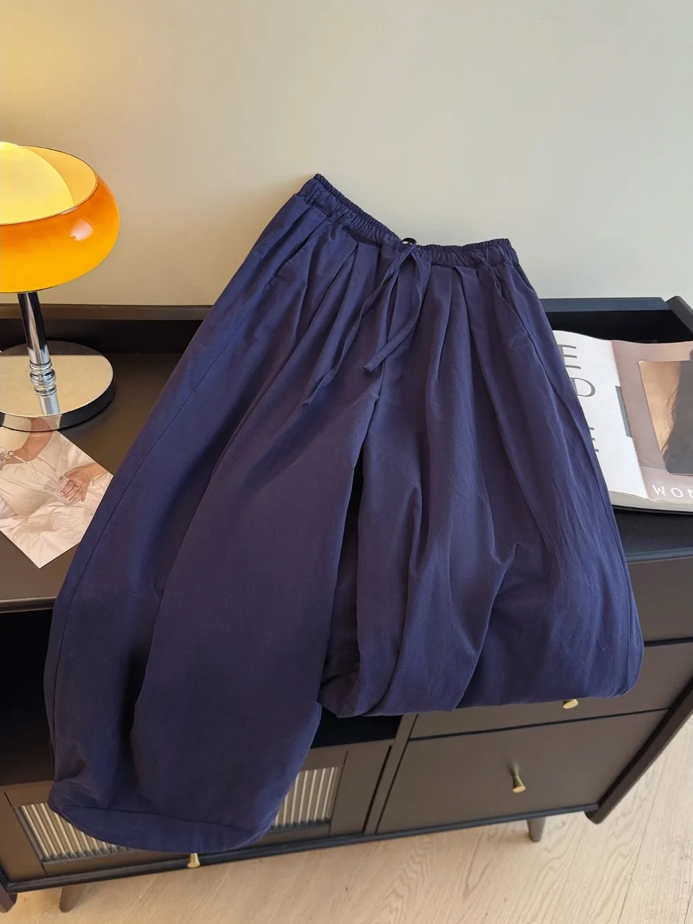 

Оригинальные осенне-зимние свободные хлопковые брюки с высокой талией, широкими штанинами, в горошек, на резинке, повседневные, для женщин среднего возраста