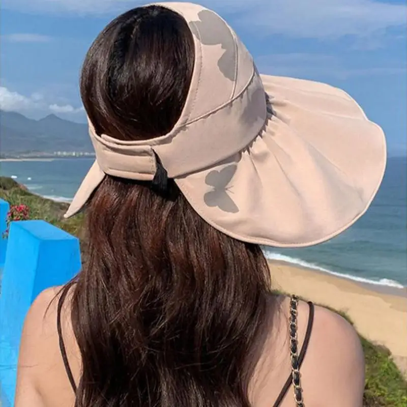 Black Rubber Sun Visor Hat Summer for Women Dual-use Foldable Adjustable UV Blocking Sunhat for Cycling