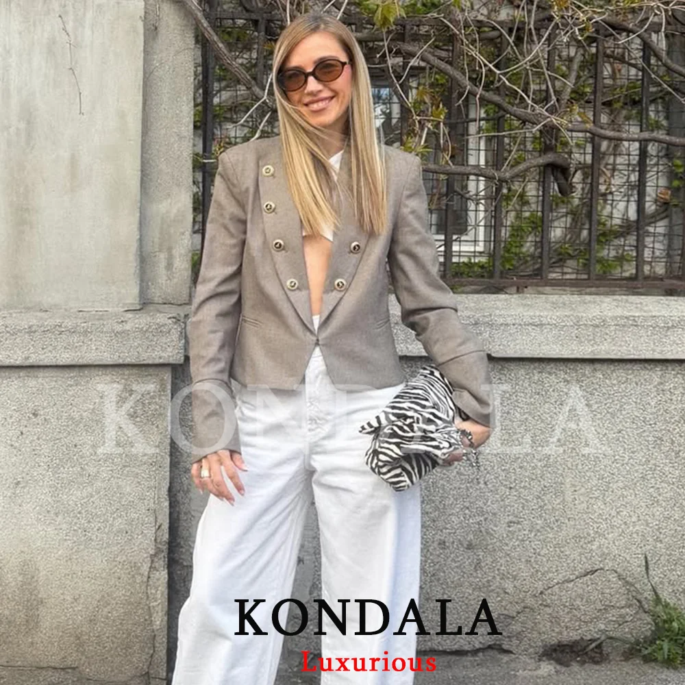 KONDALA Office Lady Casual Chic Women Slim Blazer Double Breasted Long Sleeve Blazer Fashion 2026 Spring Summer Holiday Blazer
