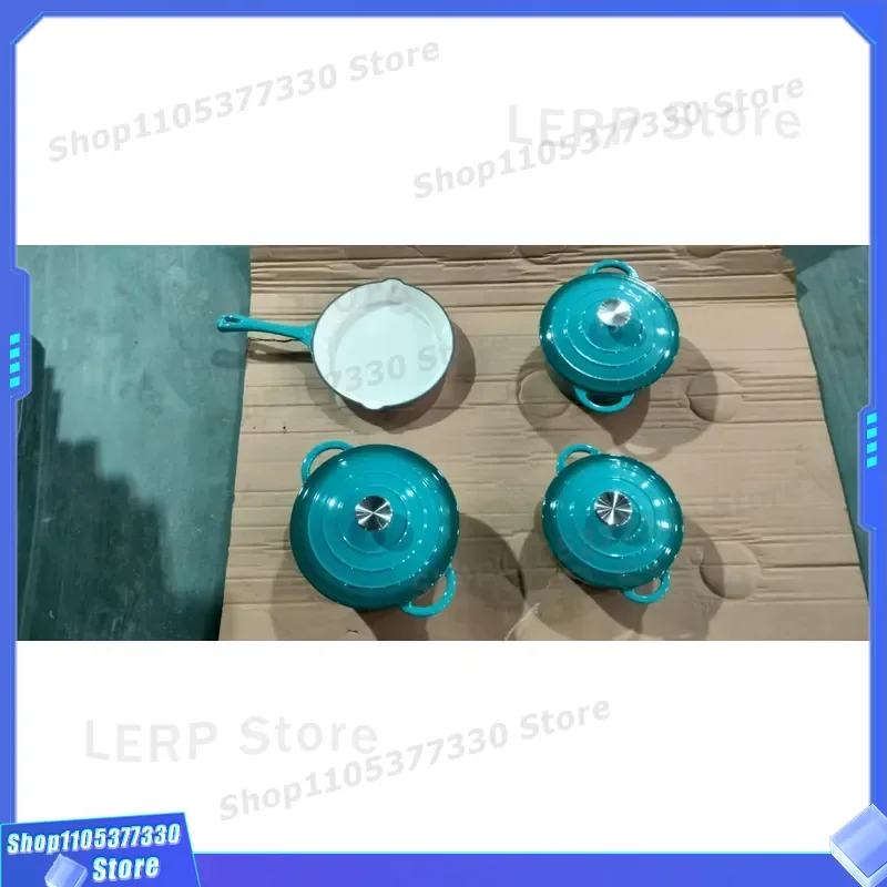 4 Piece Color Enamel Cast Iron Dutch Oven Set Ceramic Cooking Pot Kitchenware Fashion Home Custom Cookware for Stove Use