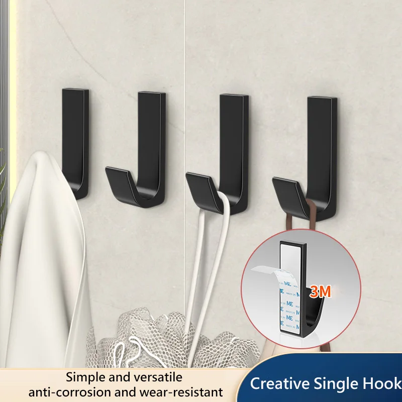 

Punch-Free Hook Wall-Mounted Behind The Door Aluminum Clothes Coat Hook Bathroom Kitchen Metal Single Hook Strong Adhesive Hook