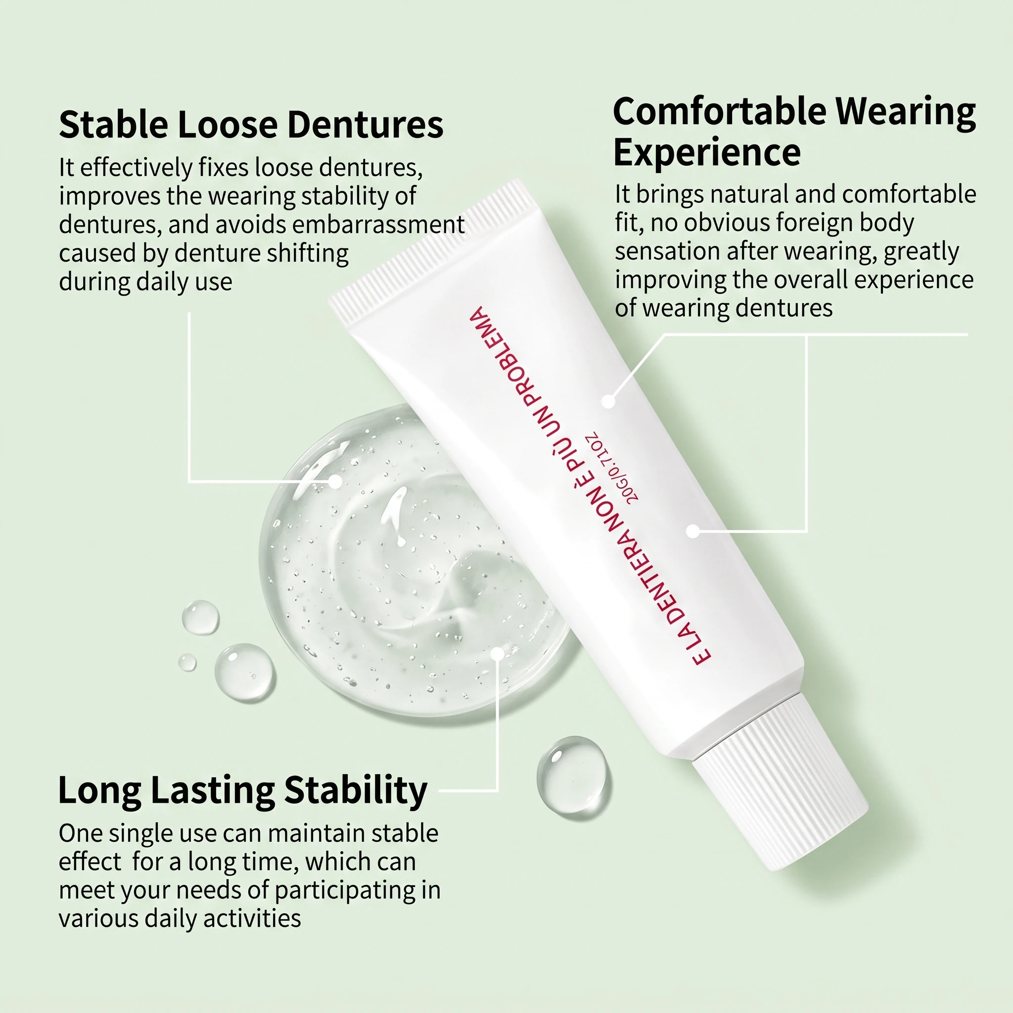 Denture Adhesive Cream Secure Hold Comfort Fit All-Day Stability False Teeth Fixative Daily Oral Care For Seniors