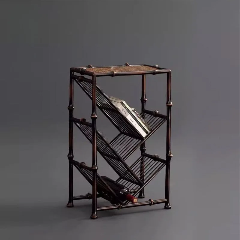 Art bamboo bookshelf landed in the study, bamboo cicada trace Ming-style small bookshelf, movable bamboo furniture shelf