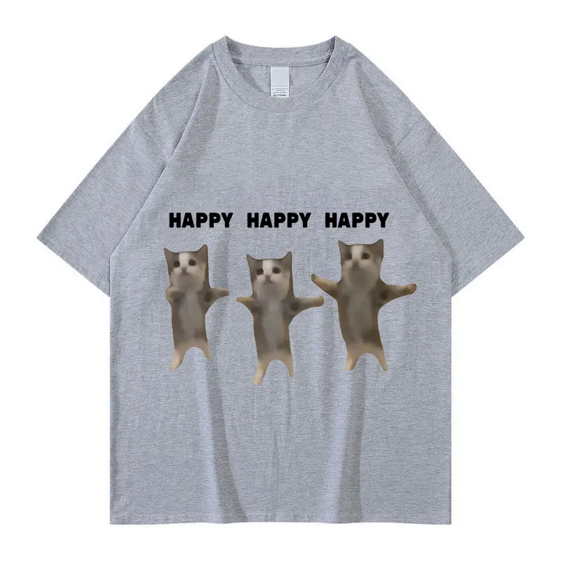 Funny Cute Cat Meme Graphic TShirt Happy Dance Cat Print Short Sleeve T-shirt Men Women Casual Fashion Cotton Oversized T Shitrs