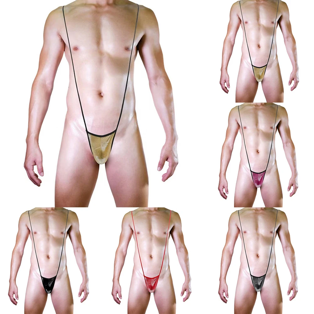 Sexy Men\'s Borat V Sling Underwear Sling Shot Thong Super Bikini Bodysuit Hombre Solid Shiny Swimsuit Seduction Erotic Jumpsuit