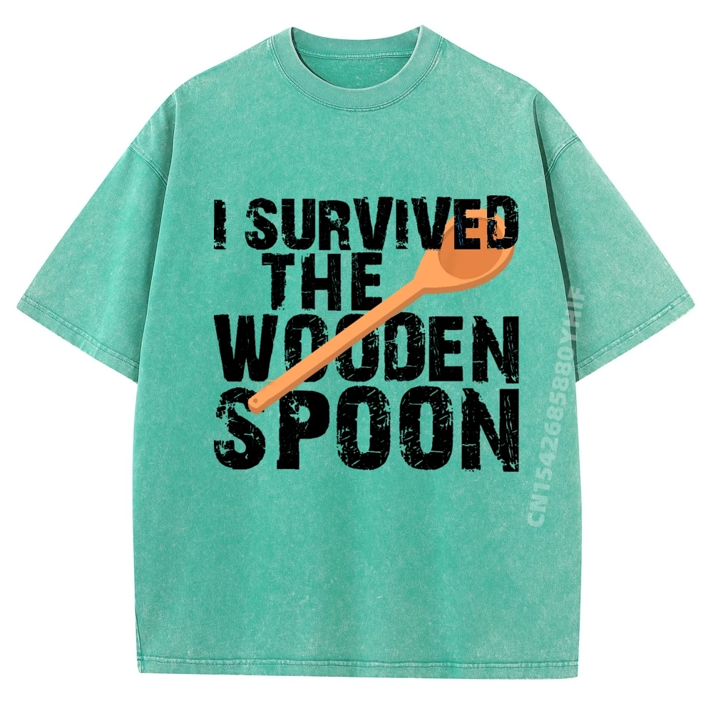 

Wooden Spoon Survivor Funny I Survived The Wooden Spoon T Shirt Men 100% Cotton High Quality Men's Washed T-Shirt Leisure