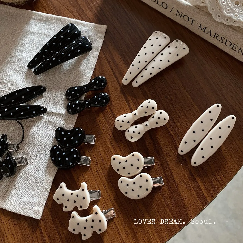 Cheese Black and White Polka Dot Duck Bill Clip Female Korean Simple and Versatile Bangs Clip Hairpin Cute Hair Accessories