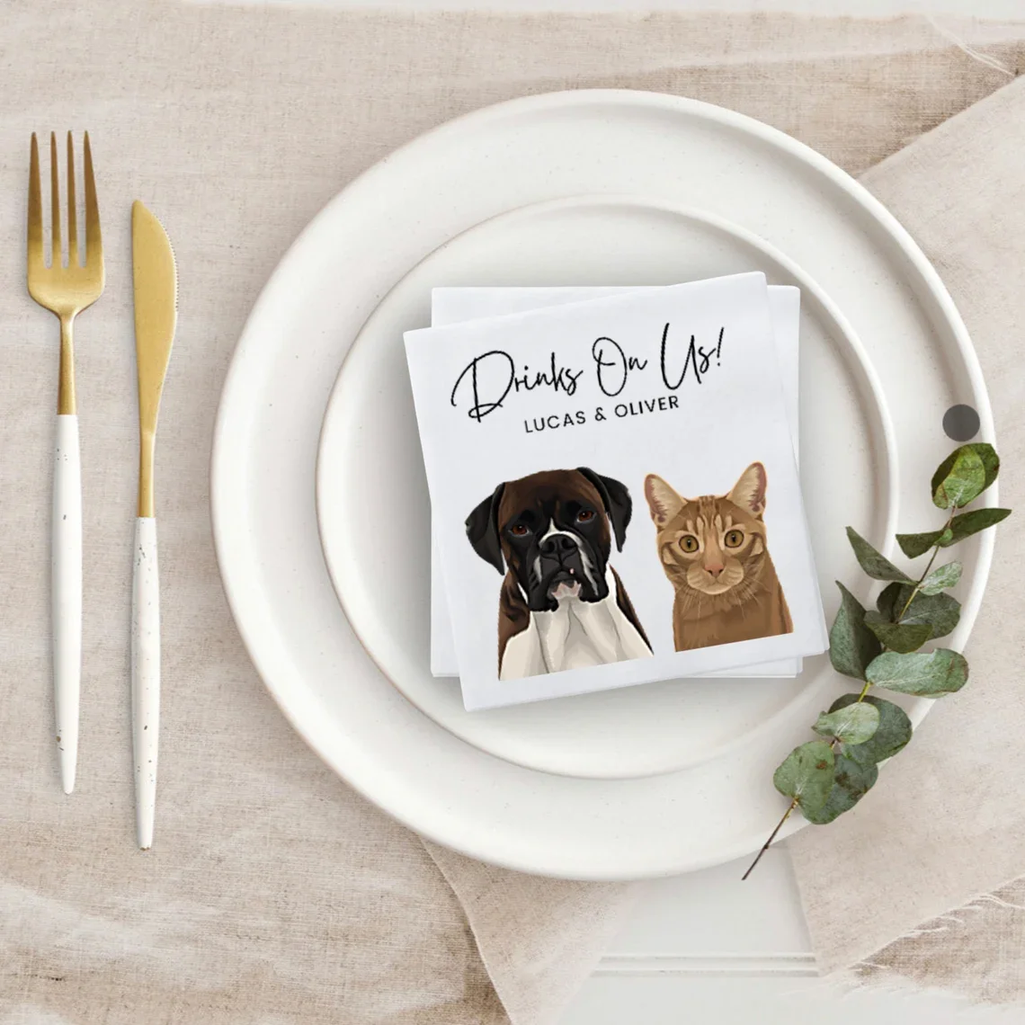 Custom Pet Cocktail Napkins, Dog Wedding Napkins,  Pet Cocktail Napkins, Customized Pet Napkins, Pet Memorial Wedding Napkins