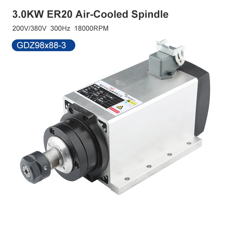 CNC Spindle Motor Air-Cooled 3.0kw ER20 Square Air-Cooled Spindle 300Hz 4 Bearing For CNC Router Engraving Wood Milling Machine