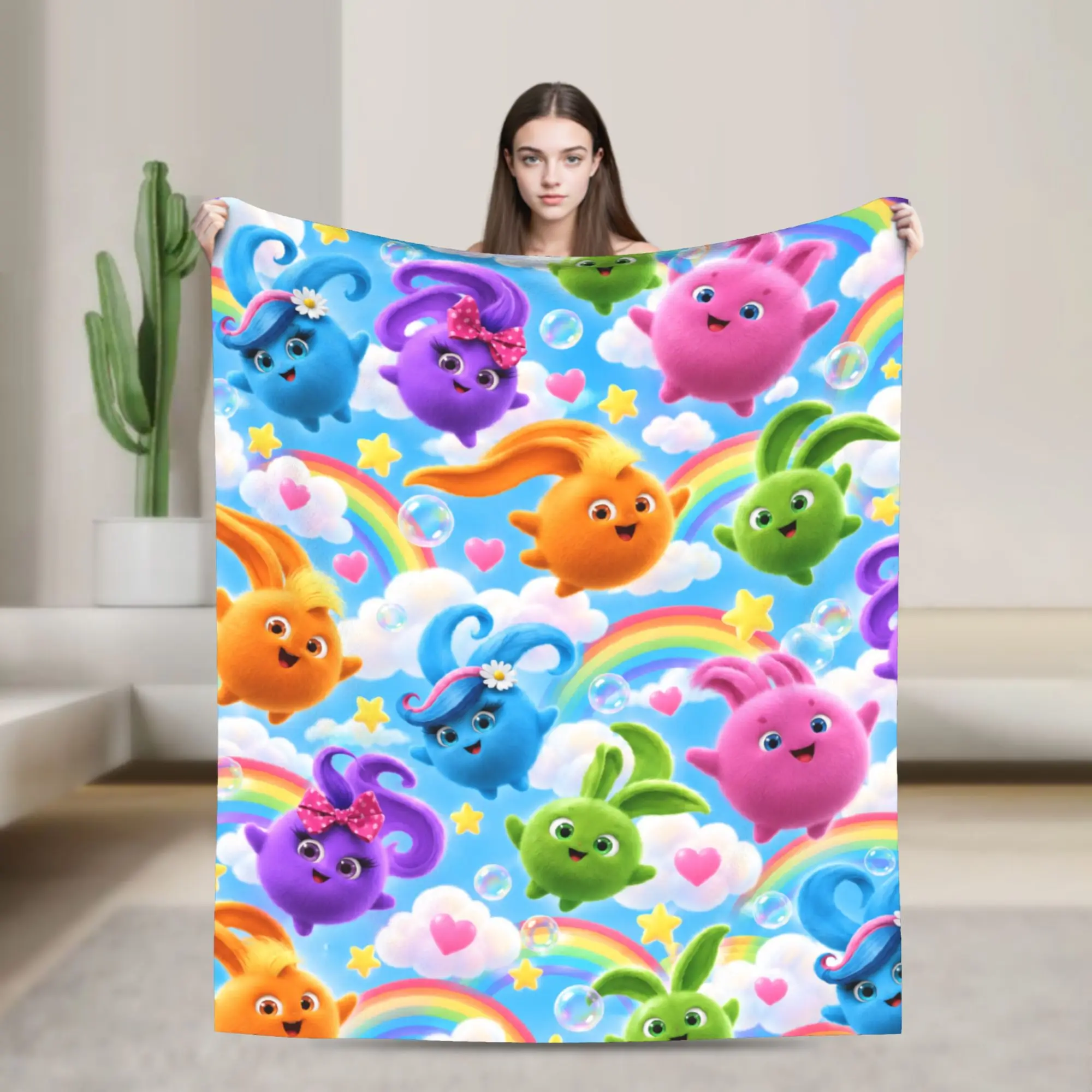 Soft Warm Blankets Airplane Travel Sunny Bunnies Playful Balls Throw Blanket  Flannel Bedspread For Home Decor Sofa Bed Cover