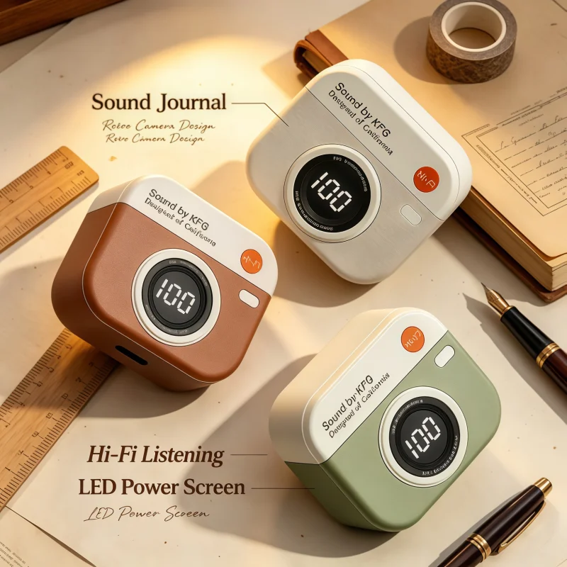 Unique Vintage Camera Shape Bluetooth Earphones, LED Power Display Charging Case, Stylish Portable Wireless Earbuds Comfort Fit