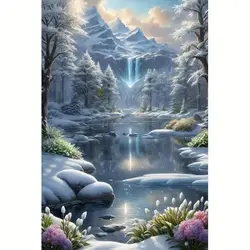GATYZTORY Winter berg waterval landschap 5D Diamond schilderij Kit volledige boor ronde Diamond Art borduurwerk Cross Stitch Set