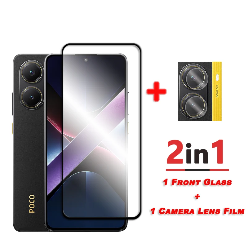 4-in-1 Tempered Glass For Xiaomi Poco X7 Pro Screen Protector For Poco X7 Pro Glass Black Edge Protective Film Camera Lens Film