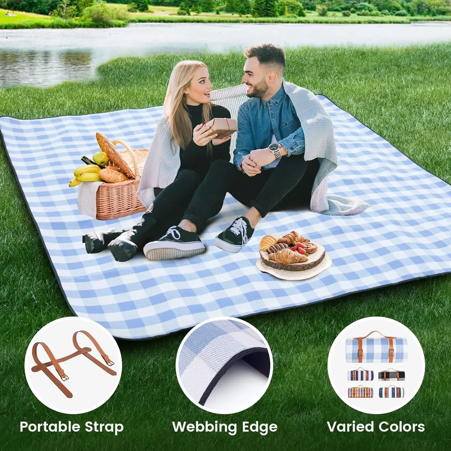 Picnic Blanket Extra Large, Waterproof and Foldable Beach Mat,Outdoor for 8 Adults,Camping, Park, Beach, Grass, Indoors